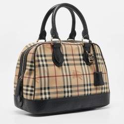 Pre Owned Burberry Beige/Brown Haymarket Coated Canvas and Leather Dome Satchel