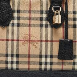 Pre Owned Burberry Beige/Brown Haymarket Coated Canvas and Leather Dome Satchel