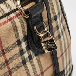 Pre Owned Burberry Beige/Brown Haymarket Coated Canvas and Leather Dome Satchel