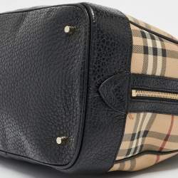 Pre Owned Burberry Beige/Brown Haymarket Coated Canvas and Leather Dome Satchel