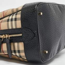 Pre Owned Burberry Beige/Brown Haymarket Coated Canvas and Leather Dome Satchel