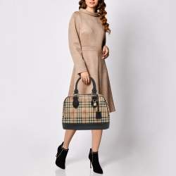 Pre Owned Burberry Beige/Brown Haymarket Coated Canvas and Leather Dome Satchel