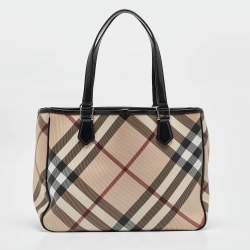 Burberry Black/Beige Super Nova Check Vinyl and Patent Leather Tote