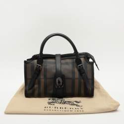Pre Owned Burberry Black Smoked Check PVC and Leather Chain Lock Bowling Bag
