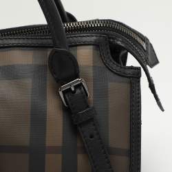 Pre Owned Burberry Black Smoked Check PVC and Leather Chain Lock Bowling Bag