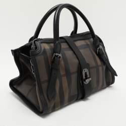 Pre Owned Burberry Black Smoked Check PVC and Leather Chain Lock Bowling Bag