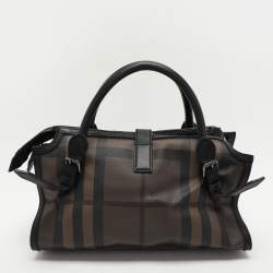 Pre Owned Burberry Black Smoked Check PVC and Leather Chain Lock Bowling Bag