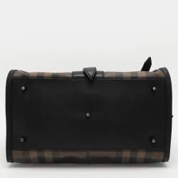 Pre Owned Burberry Black Smoked Check PVC and Leather Chain Lock Bowling Bag