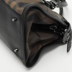 Pre Owned Burberry Black Smoked Check PVC and Leather Chain Lock Bowling Bag