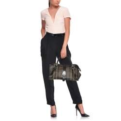 Pre Owned Burberry Black Smoked Check PVC and Leather Chain Lock Bowling Bag