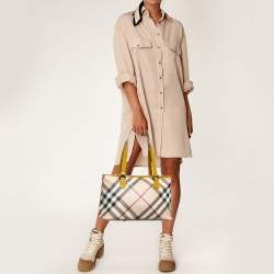 Pre Owned Burberry Mustard/Beige Nova Check PVC and  Patent Leather Nickie Tote