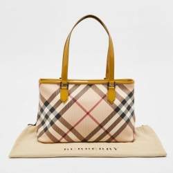 Pre Owned Burberry Mustard/Beige Nova Check PVC and  Patent Leather Nickie Tote