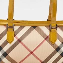 Pre Owned Burberry Mustard/Beige Nova Check PVC and  Patent Leather Nickie Tote