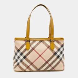 Pre Owned Burberry Mustard/Beige Nova Check PVC and  Patent Leather Nickie Tote