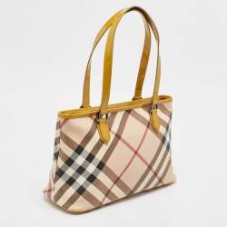 Pre Owned Burberry Mustard/Beige Nova Check PVC and  Patent Leather Nickie Tote