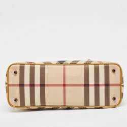 Pre Owned Burberry Mustard/Beige Nova Check PVC and  Patent Leather Nickie Tote