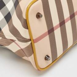 Pre Owned Burberry Mustard/Beige Nova Check PVC and  Patent Leather Nickie Tote