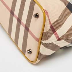 Pre Owned Burberry Mustard/Beige Nova Check PVC and  Patent Leather Nickie Tote