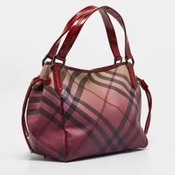 Burberry Burgundy Ombre Supernova Check PVC and Patent Leather Bilmore Tote