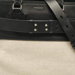 Burberry Black/Natural Canvas and Leather Medium Marais Belt Tote