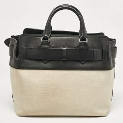 Burberry Black/Natural Canvas and Leather Medium Marais Belt Tote