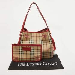 Burberry Red/Beige Haymarket Coated Canvas and Leather Canterbury Tote