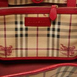 Burberry Red/Beige Haymarket Coated Canvas and Leather Canterbury Tote