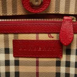 Burberry Red/Beige Haymarket Coated Canvas and Leather Canterbury Tote