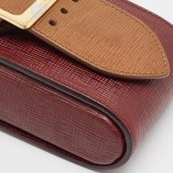 Burberry Burgundy/Brown Leather Buckle Vertical Crossbody Bag