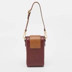 Burberry Burgundy/Brown Leather Buckle Vertical Crossbody Bag