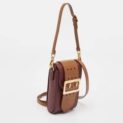 Burberry Burgundy/Brown Leather Buckle Vertical Crossbody Bag