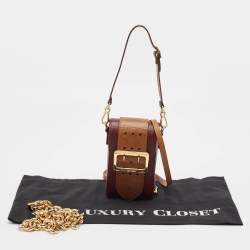 Burberry Burgundy/Brown Leather Buckle Vertical Crossbody Bag
