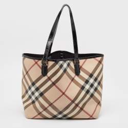 Burberry Black/Beige Supernova Check Vinyl and Patent Leather Large Nickie Tote