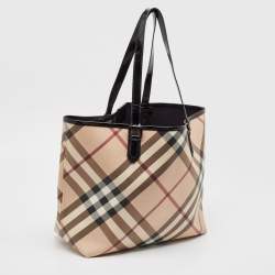 Burberry Black/Beige Supernova Check Vinyl and Patent Leather Large Nickie Tote