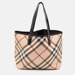 Burberry Black/Beige Supernova Check Vinyl and Patent Leather Large Nickie Tote