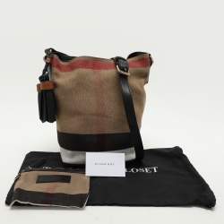 Pre Owned Burberry Beige/Black House Check Canvas and Leather Ashby Bucket Bag