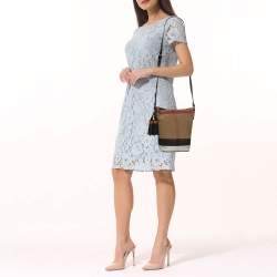 Pre Owned Burberry Beige/Black House Check Canvas and Leather Ashby Bucket Bag