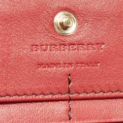 Pre Owned Burberry Beige/Red House Check Fabric and Leather Flap Continental Wallet
