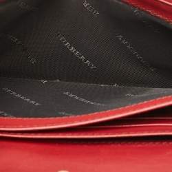 Pre Owned Burberry Beige/Red House Check Fabric and Leather Flap Continental Wallet