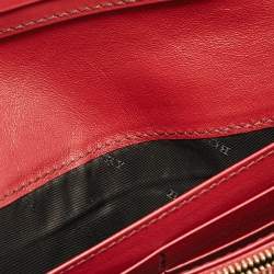 Pre Owned Burberry Beige/Red House Check Fabric and Leather Flap Continental Wallet