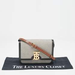 Pre Owned Burberry Tricolor Canvas and Leather Small TB Shoulder Bag