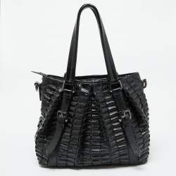 Burberry Black Patent Leather Cartridge Pleat Tote