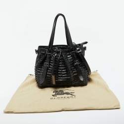 Burberry Black Patent Leather Cartridge Pleat Tote