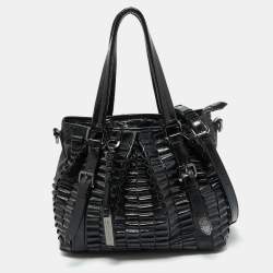 Burberry Black Patent Leather Cartridge Pleat Tote