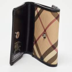 Burberry Beige/Black Nova Check PVC and Patent Leather Compact Wallet