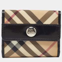 Burberry Beige/Black Nova Check PVC and Patent Leather Compact Wallet