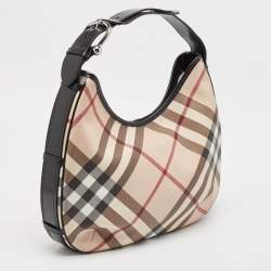 Burberry Metallic/Beige Nova Check Coated Canvas and Leather Barton Hobo