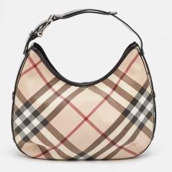 Burberry Metallic/Beige Nova Check Coated Canvas and Leather Barton Hobo