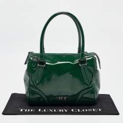 Burberry Green Check Embossed Patent Leather Anford Satchel