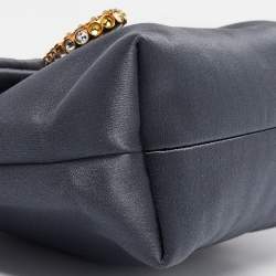 Pre Owned Burberry Dark Grey Satin  Crystal Embellished Pin Clutch